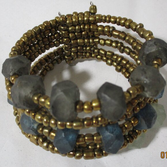 Copper Blue & Clear Beaded Statement Bracelet - Picture 3 of 11